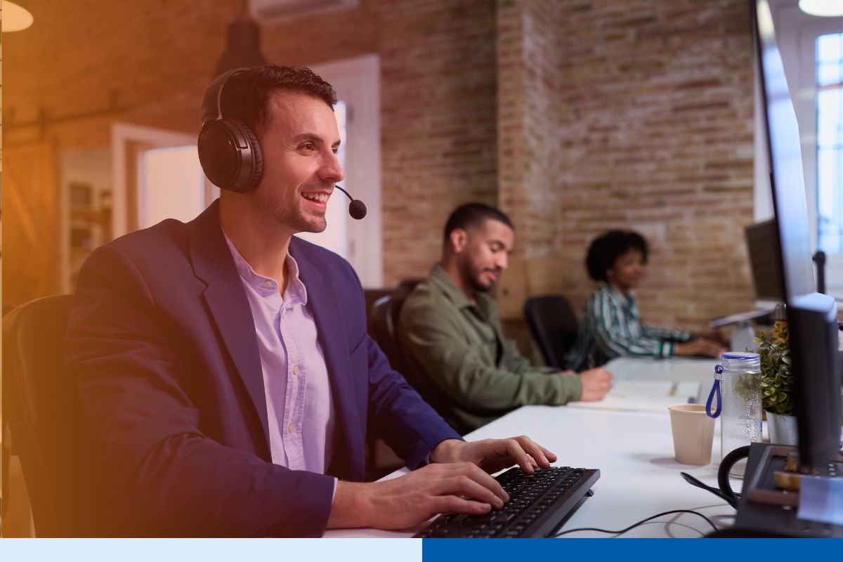 Customer support agent working in modern call center