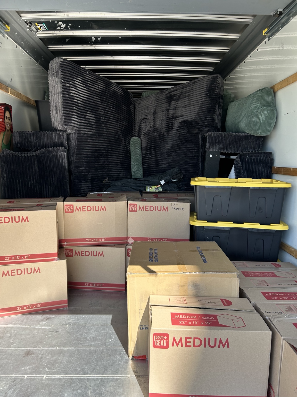 Boxes loaded inside a moving truck