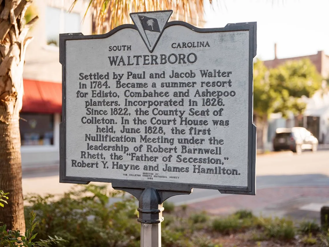 Historical marker describing the founding of Walterboro, South Carolina