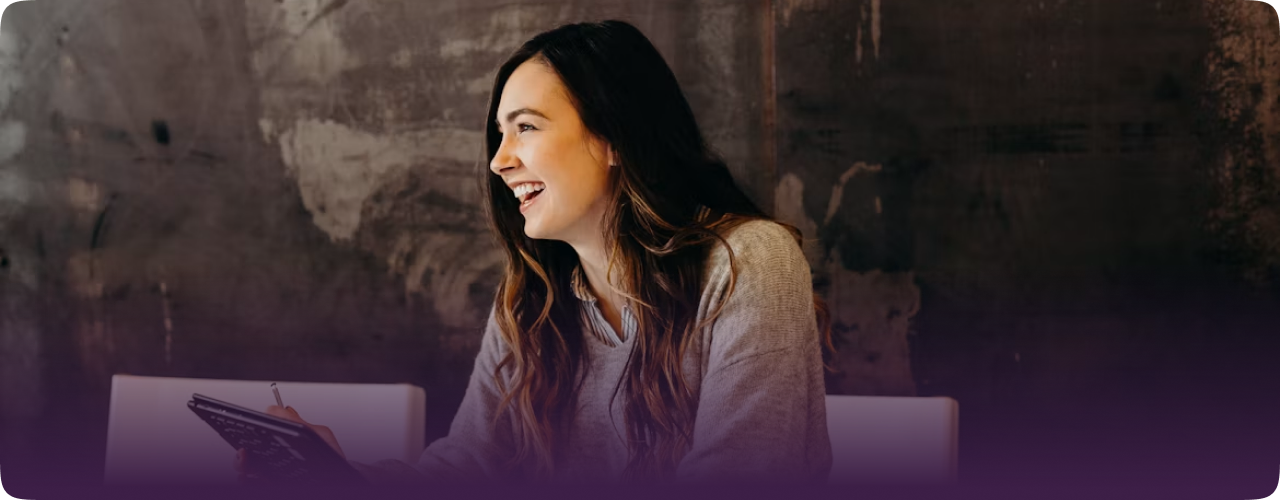 Smiling woman in conversation
