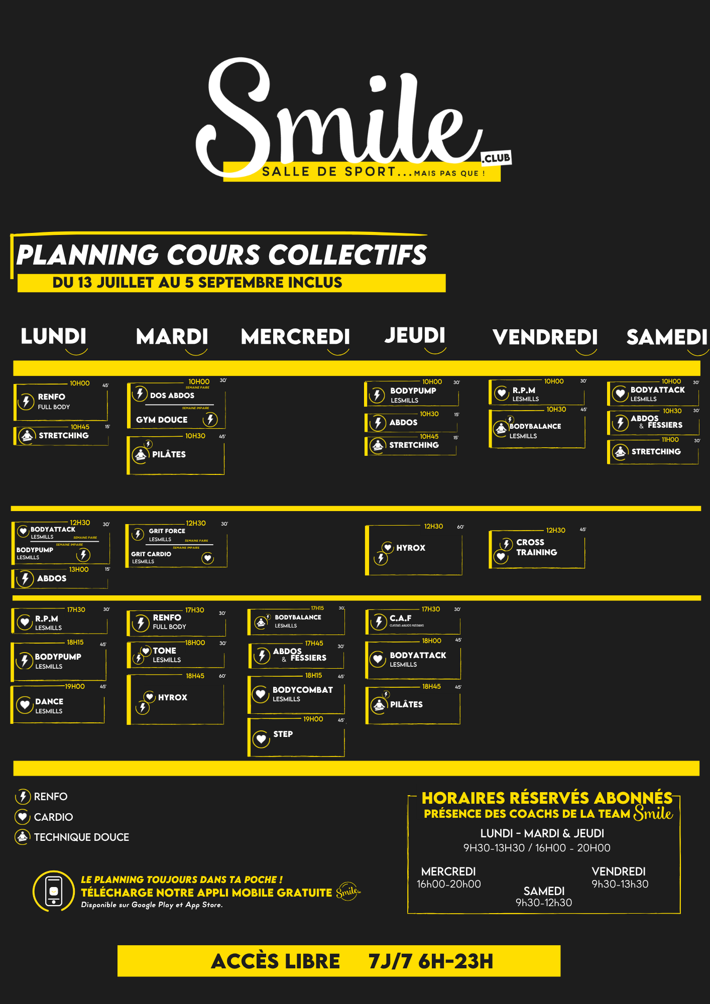 Planning des cours collectifs du club de Mauléon