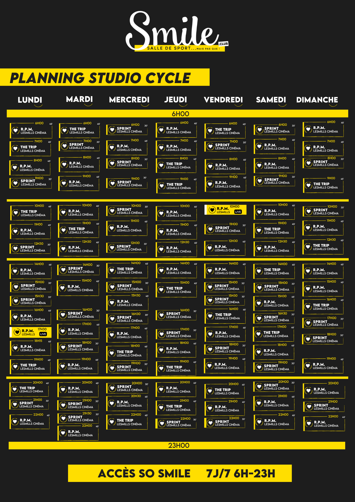 Planning du studio cycle du club de Mauléon