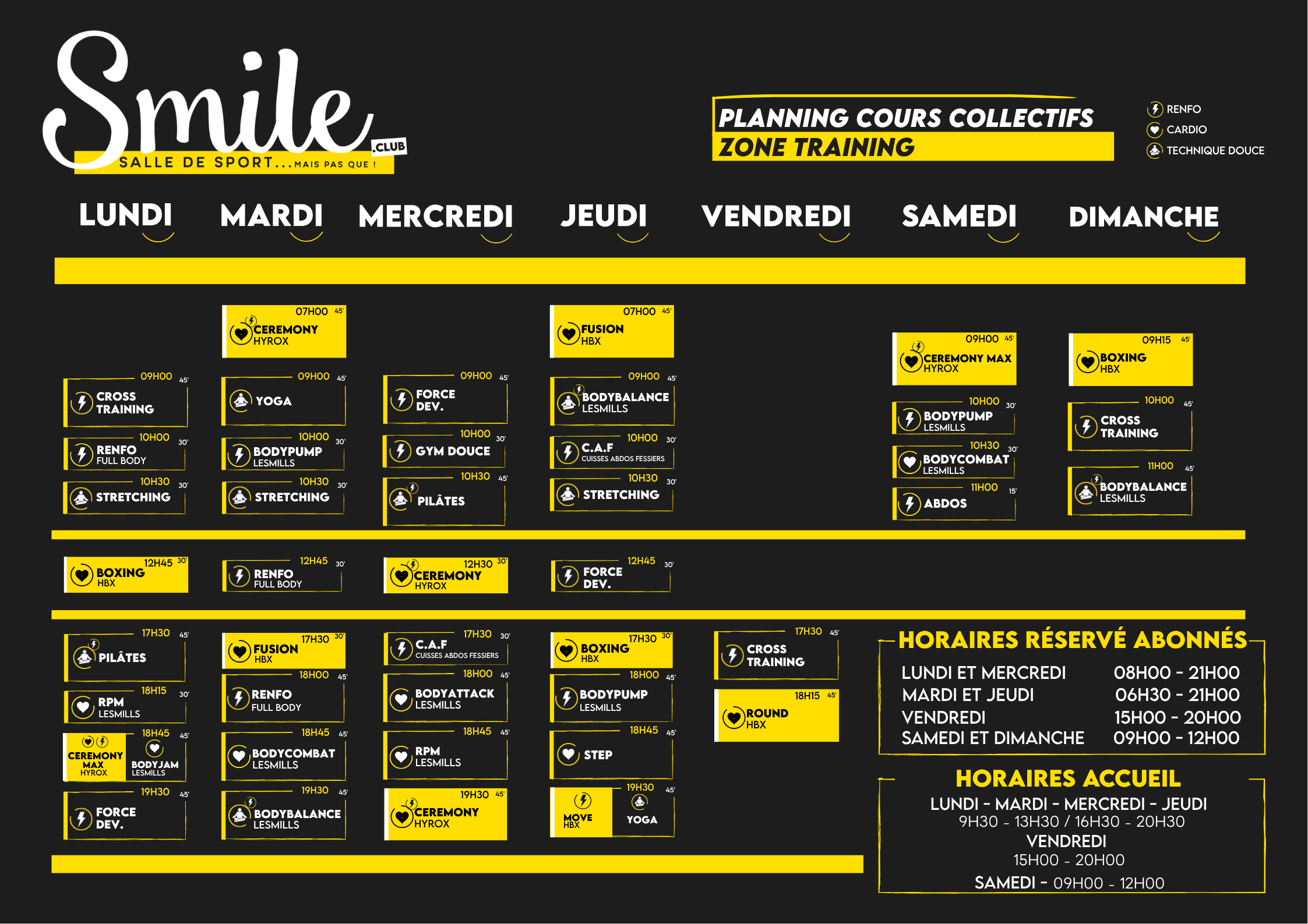 Planning des cours collectifs du club de Mauléon