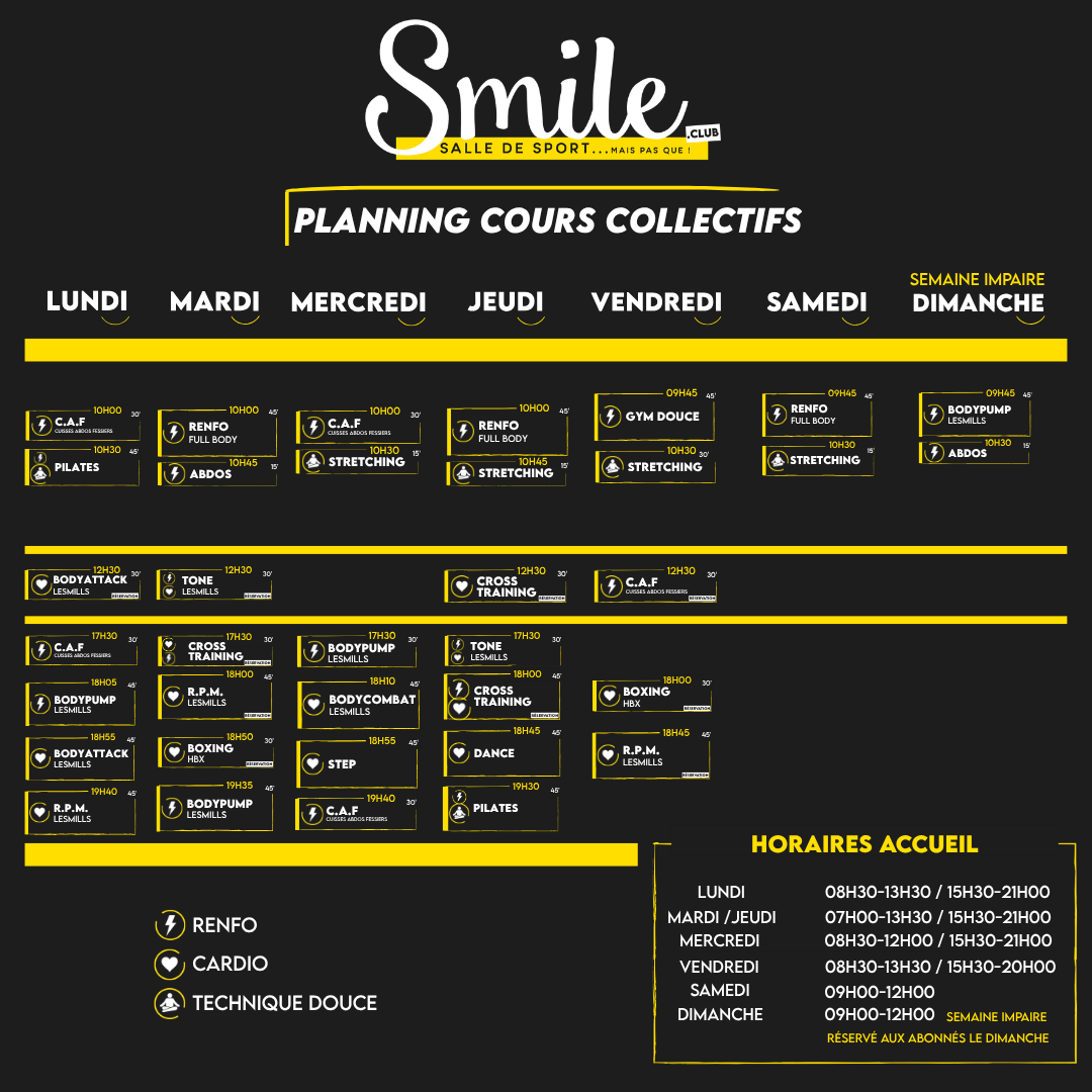Planning des cours collectifs du club de Mauléon