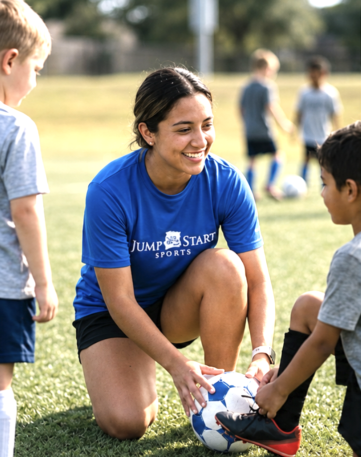 Jump Start Sports coach with soccer player