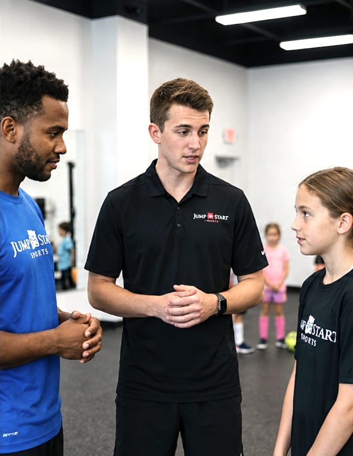 Jump Start Sports coach speaking with kids