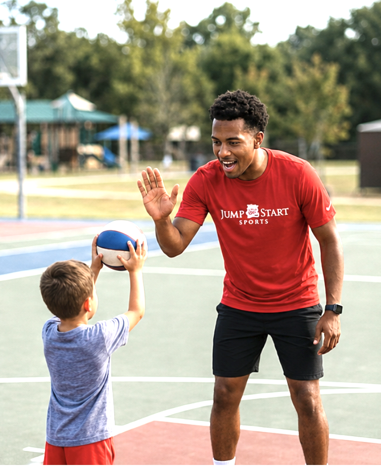 Jump Start Sports coach high-fiving basketball player