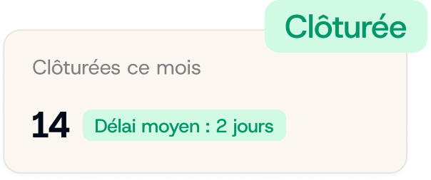Clôturées ce mois : 14, délai moyen 2 jours