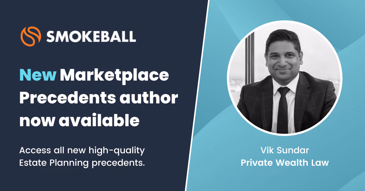 Smokeball's Marketplace Precedents offering welcomes another new author - Vik Sundar