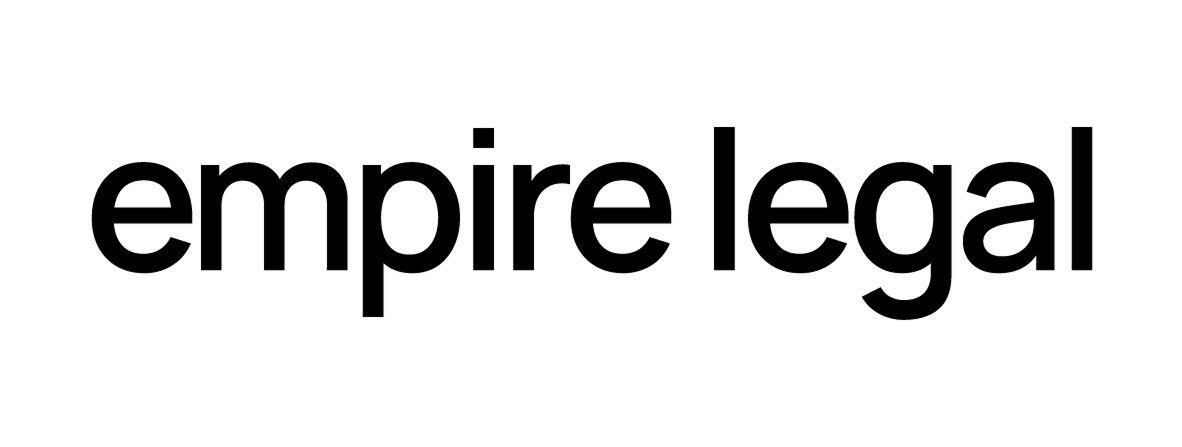 Black text logo reading empire legal on a transparent background.