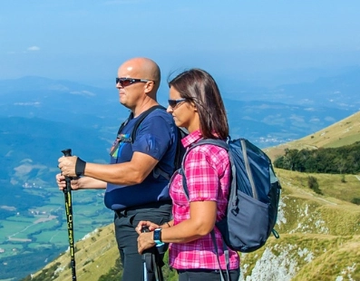 Couple hiking on scenic trail