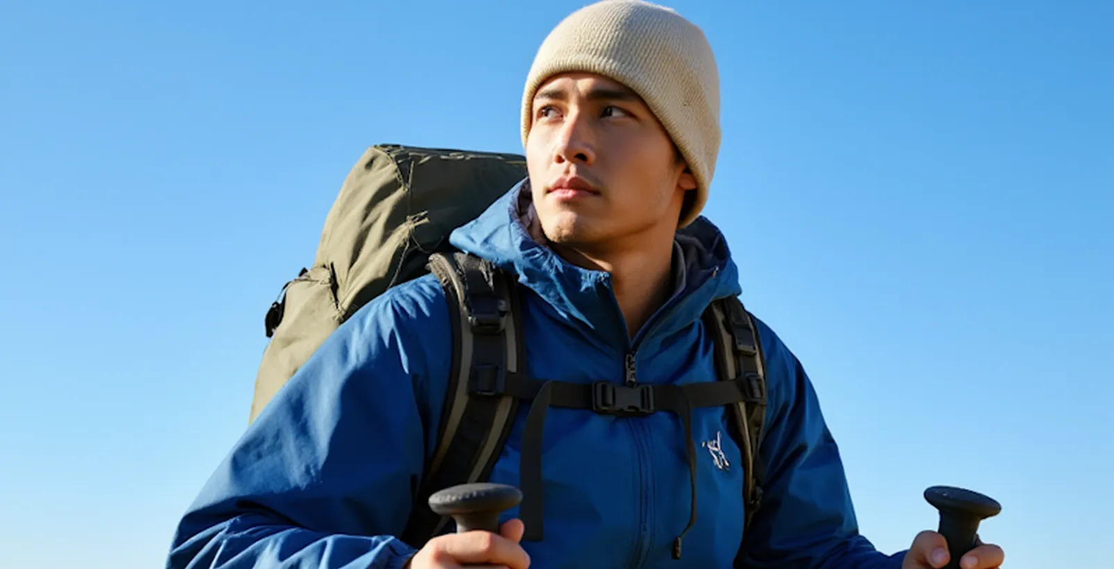 Backpacker hiking in mountains