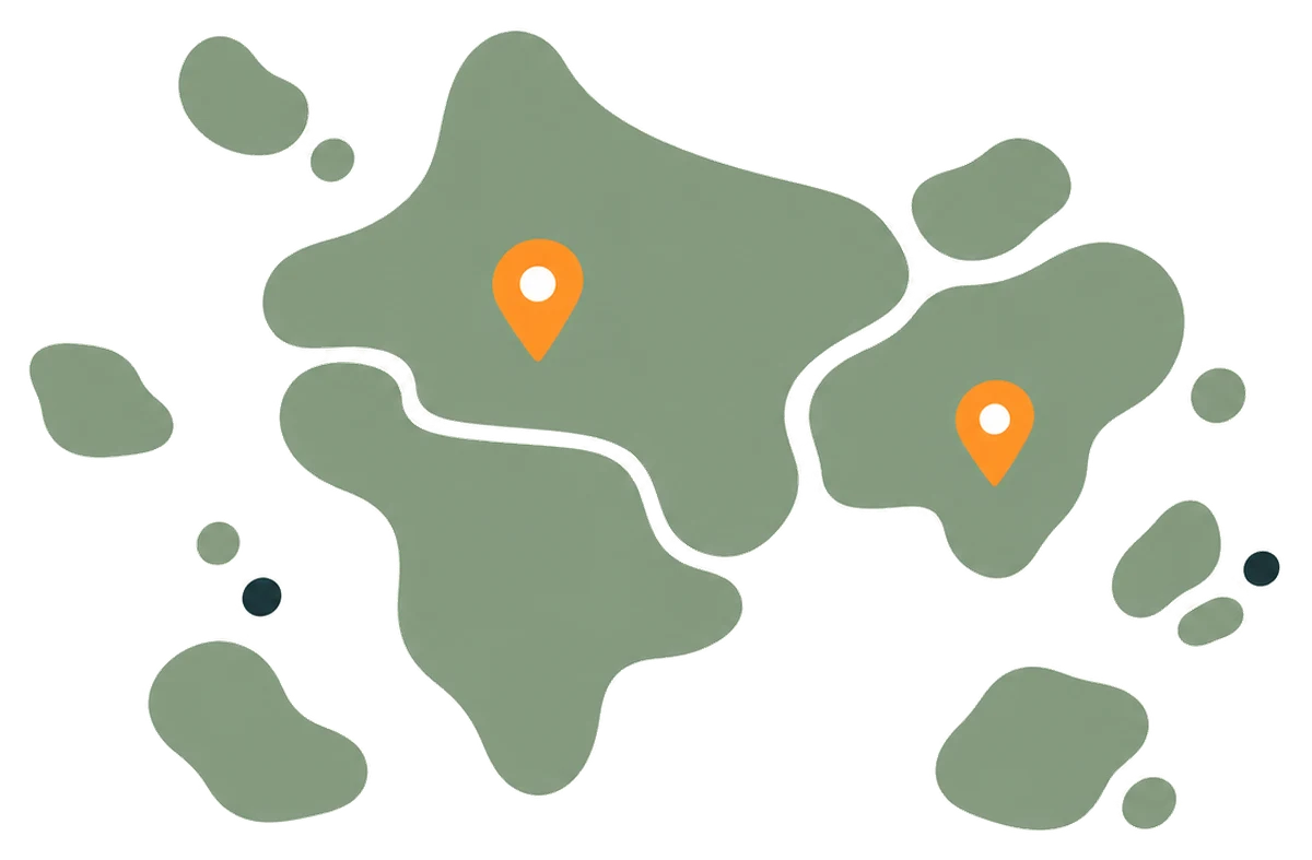 Abstracte illustratie van landvormen met twee locatiespelden