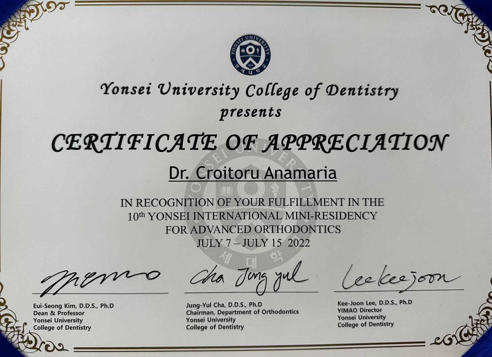 Certificate of appreciation fro Youri University