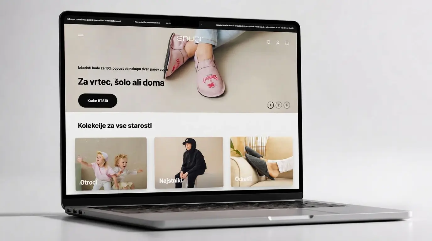 Primer Shopify spletne trgovine Snugi v Sloveniji