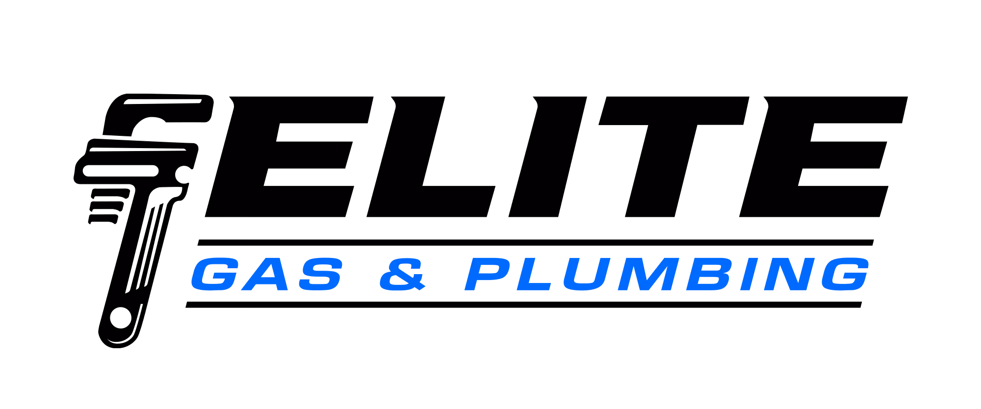 Blue text on black background reading "GAS & PLUMBING.