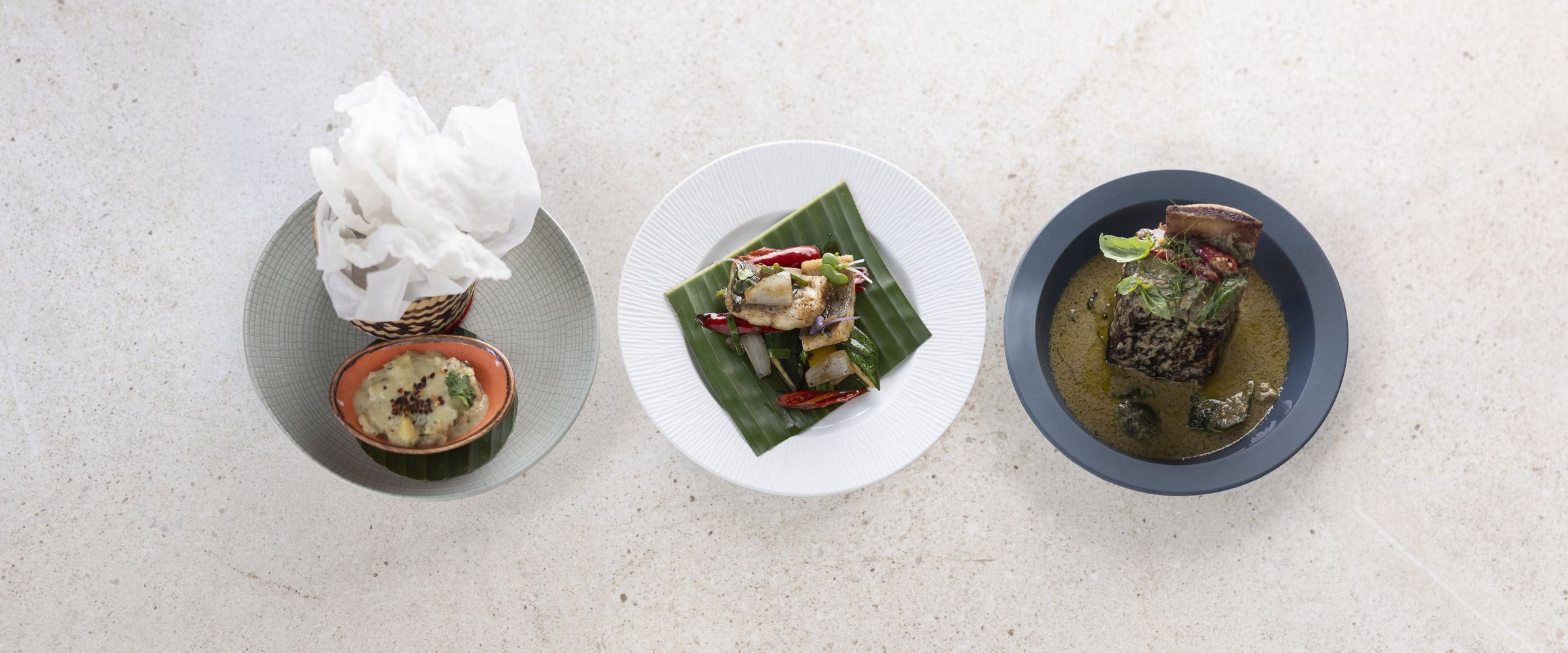 Anaalā Bangkok menu dishes from above