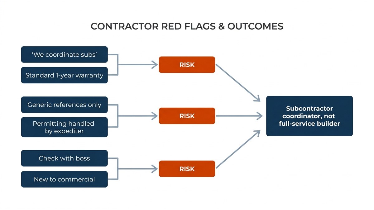 A flowchart showing red flags in contractor responses during property manager vetting