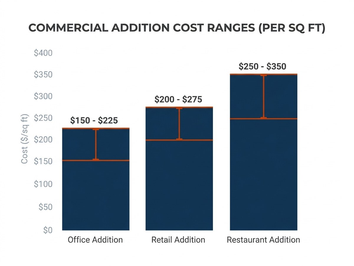 Bar chart comparing cost per square foot for three commercial addition types