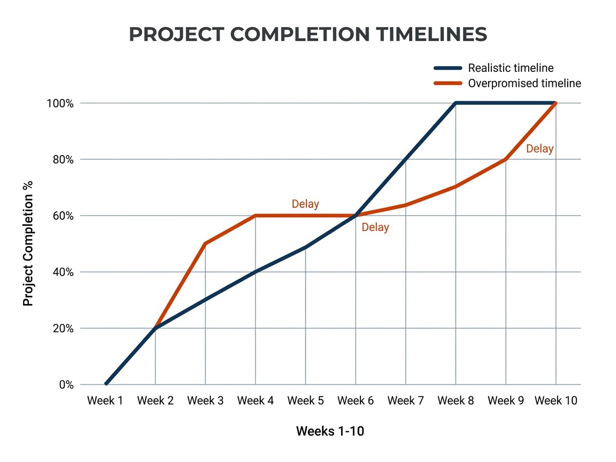 Timeline comparison chart showing realistic vs overpromised kitchen remodel schedules