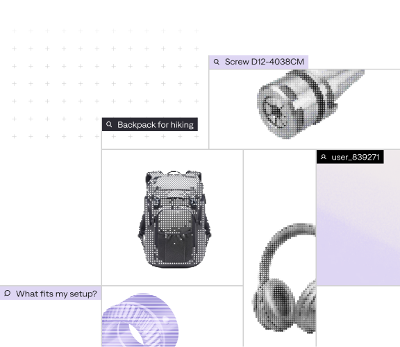 Produktraster mit Suchvorschlägen wie Backpack for hiking, das zeigt, wie Kunden Produkte finden