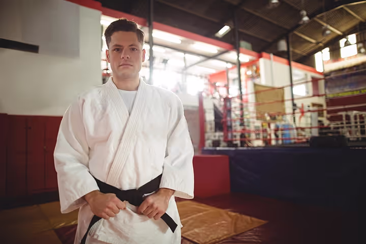 Karate school owner in dojo