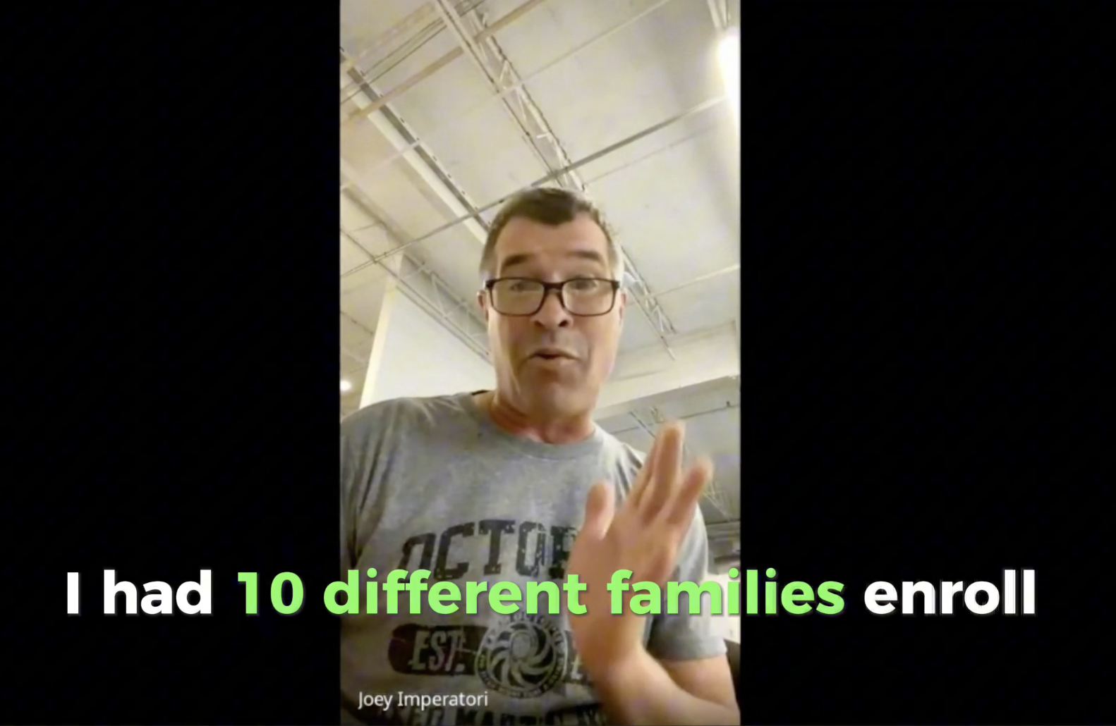 Joey of Imperatori Martial Arts describing how 10 families enrolled