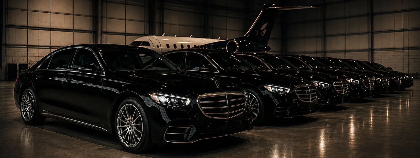 Flotta Mercedes-Benz Classe S per transfer aeroportuale VIP con jet privato, servizio Jetlimolux in Svizzera