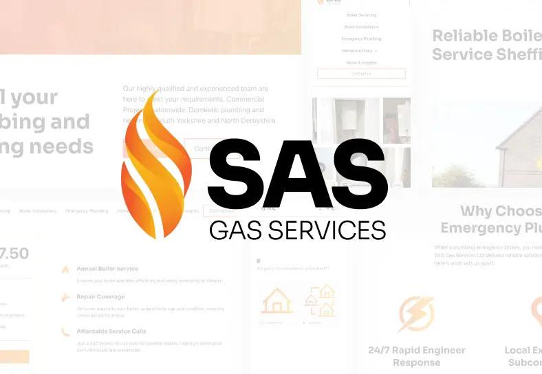 SAS Gas Services logo over a collage of website pages BAW designed for the business