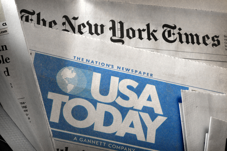 USA TODAY logo on a broadsheet newspaper, with the tagline The Nation's Newspaper and an A Gannett Company credit