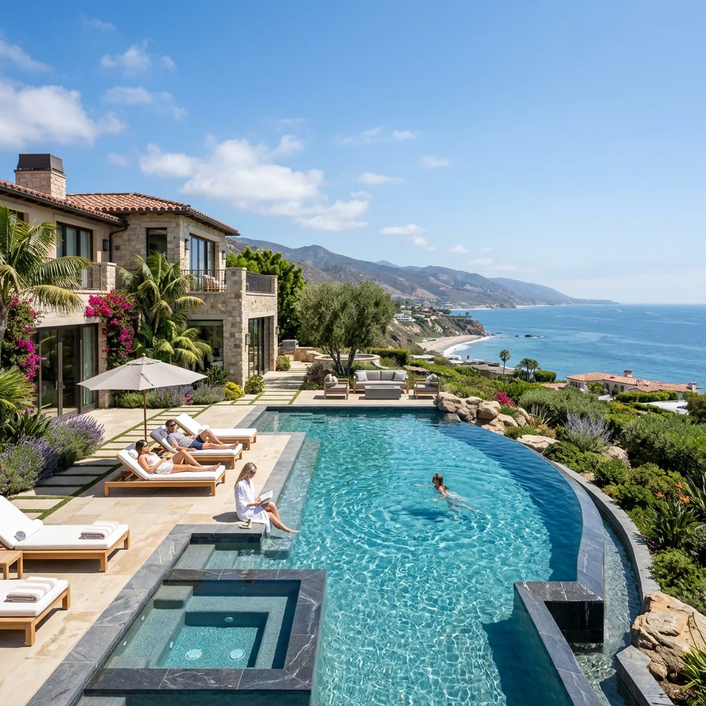 Estate grounds and terrace above the coast