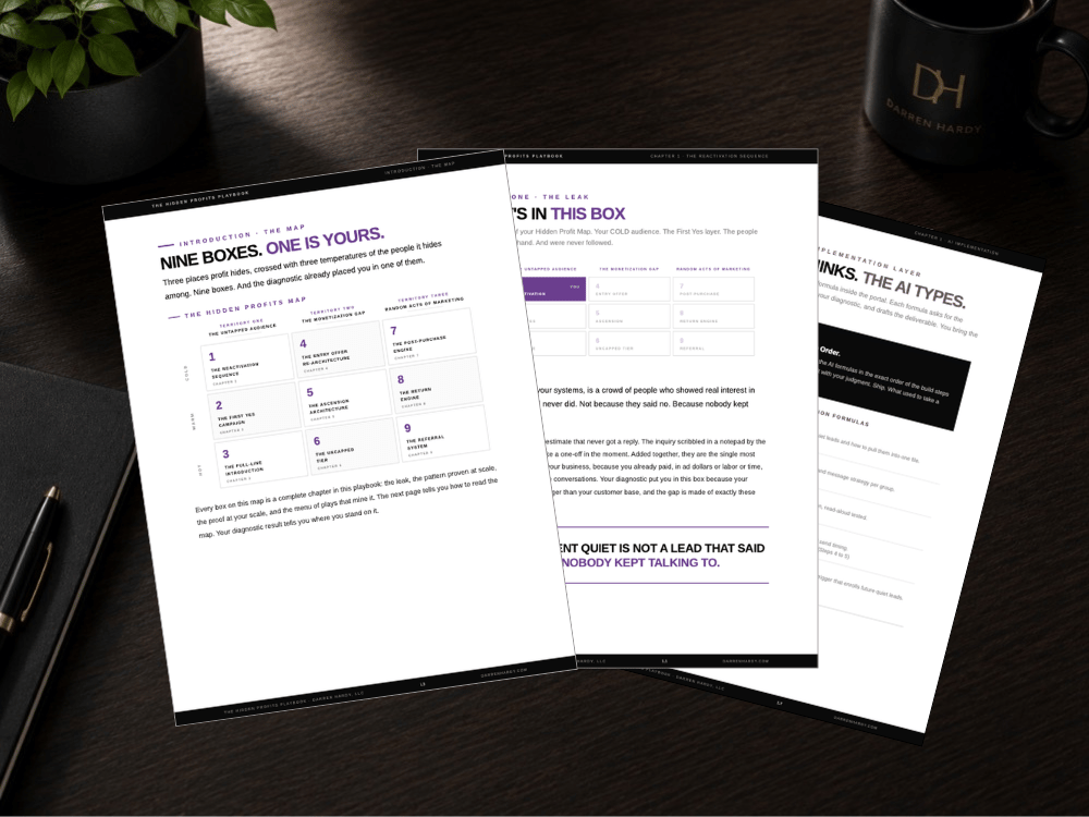 The Hidden Profits Playbook spread, showing the nine-box profit map and diagnostic pages
