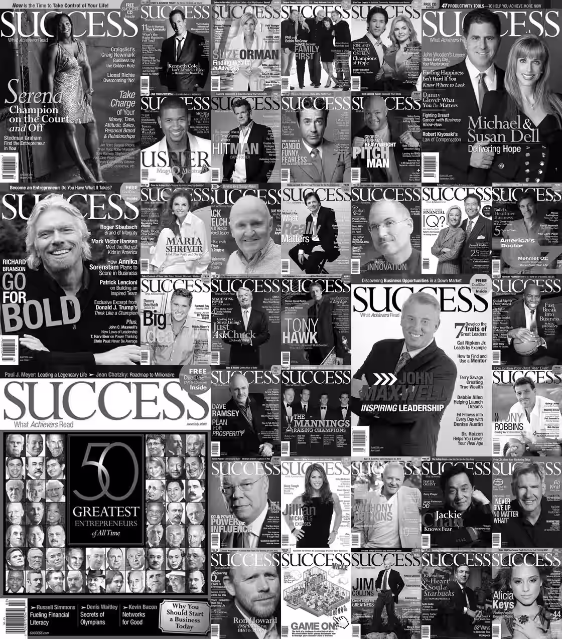Wall of SUCCESS magazine covers published by Darren Hardy