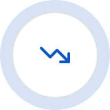Blue downward trending arrow inside a circle with a thick blue border.