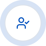 User icon with a check mark inside a blue circle border.