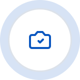 Camera icon with a checkmark inside a white circle with blue border.