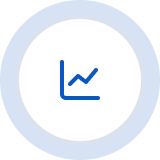 Blue circle with white center showing a blue line graph icon increasing upward.