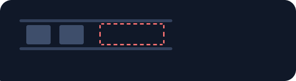 Two filled squares and one dashed outlined rectangle in a row on dark background.