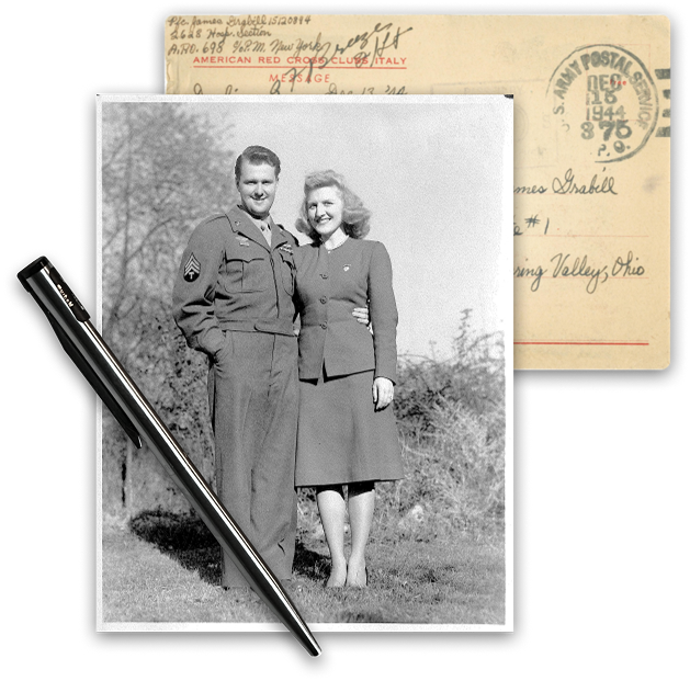 Black and white wedding photograph of Private Jim and Bette before Jim left to serve overseas in World War II