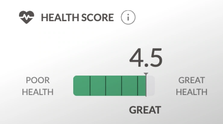Health score graphic showing 4.5 score out of 5 indicating a great health score