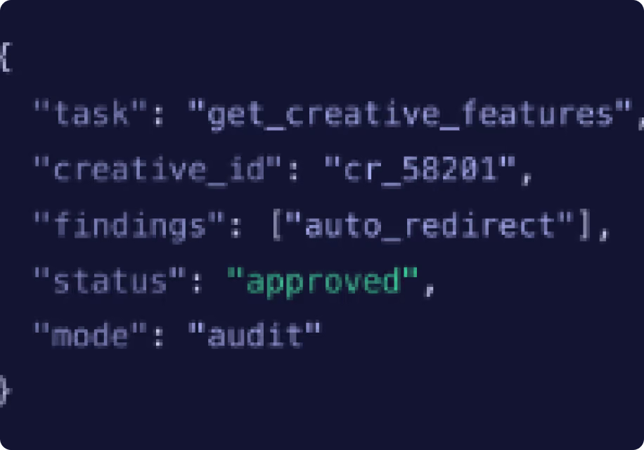Code snippet for get creative features task and approved status