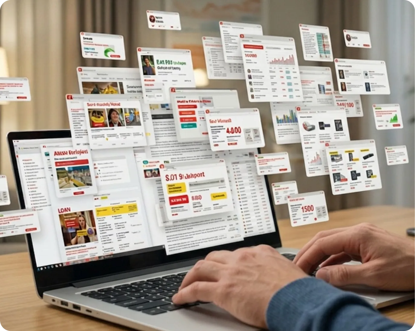 Person on laptop showing network of sites 