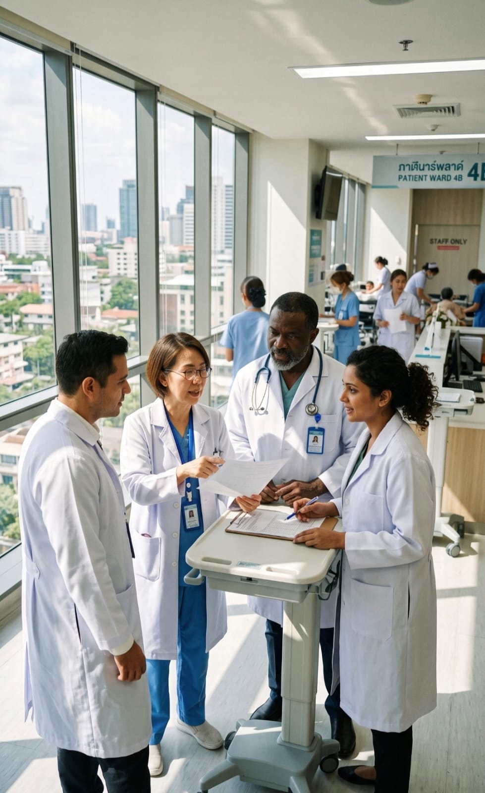 [background image] image of a medical team collaborating (for an ai healthcare company)