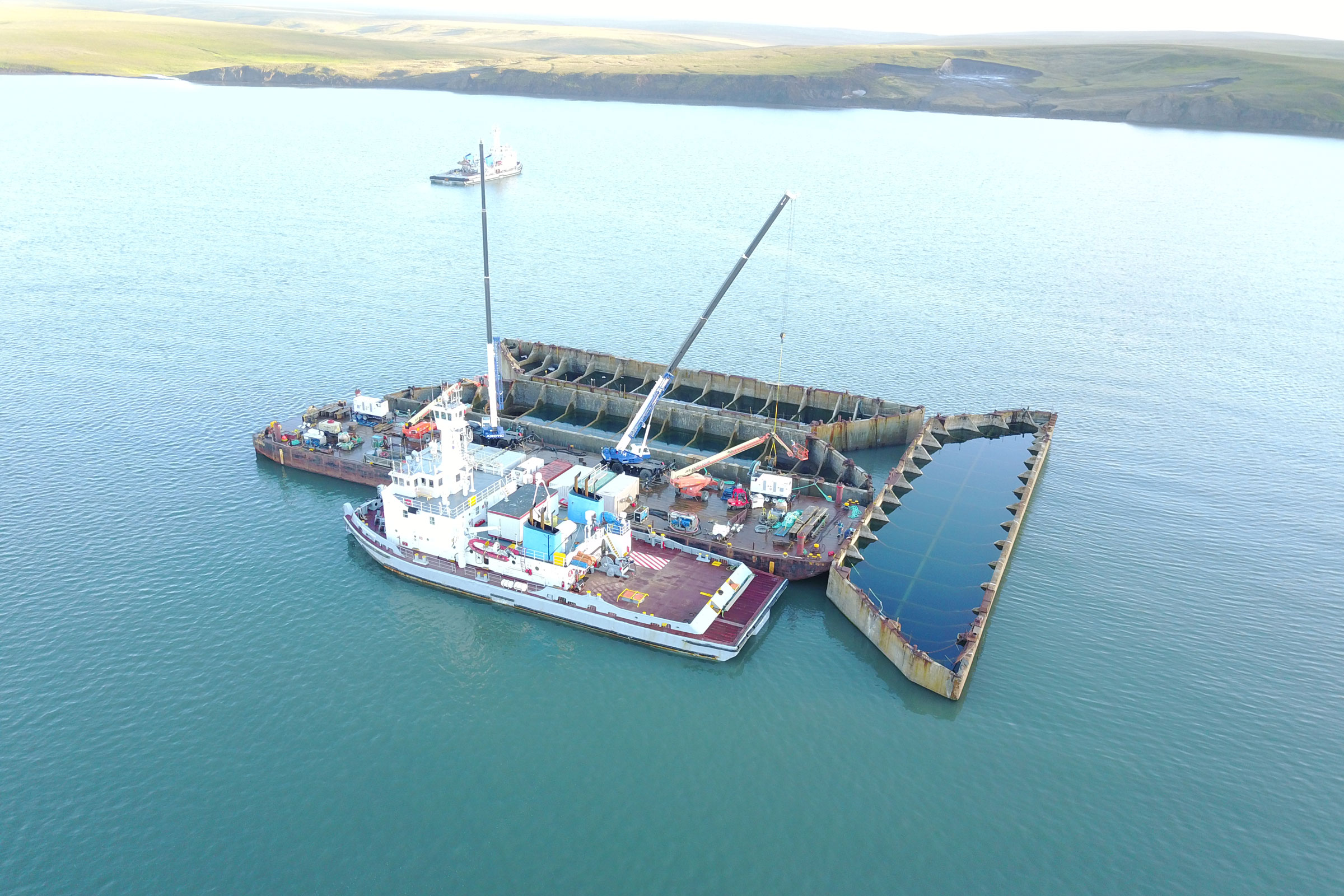 Tarsiut concrete caissons during the 2017 removal campaign in the Beaufort Sea.