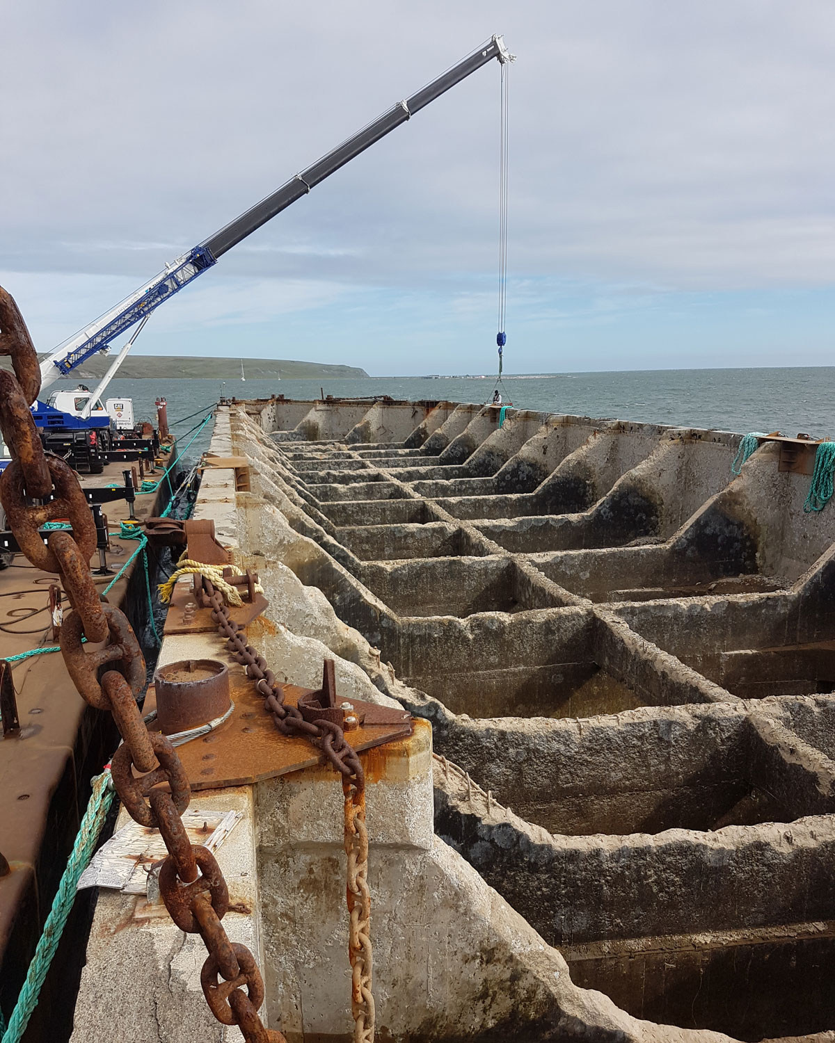 Tarsiut caissons prepared for heavy-lift transport from Herschel Island.