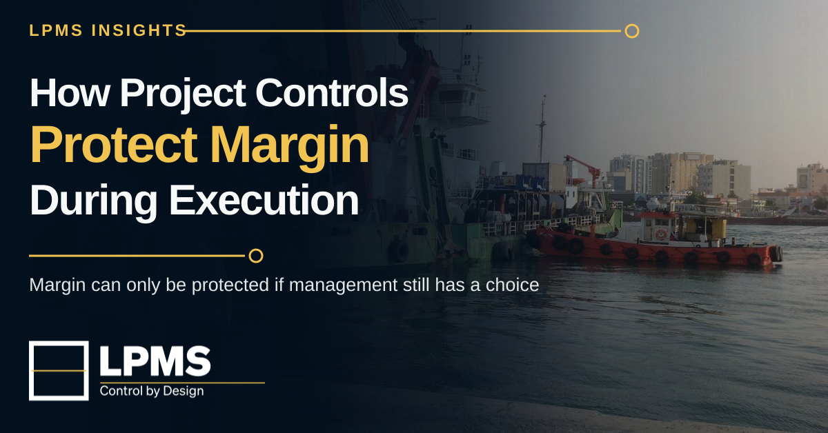 Wide offshore vessel deck with operational equipment, illustrating active execution where project controls protects margin.