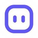 Blue rounded square icon with two vertical rounded rectangles inside on white background.