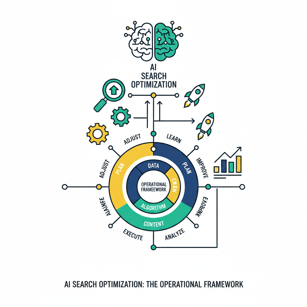 3D render illustrating ai search optimization with extractable answer blocks being retrieved into an AI answer system