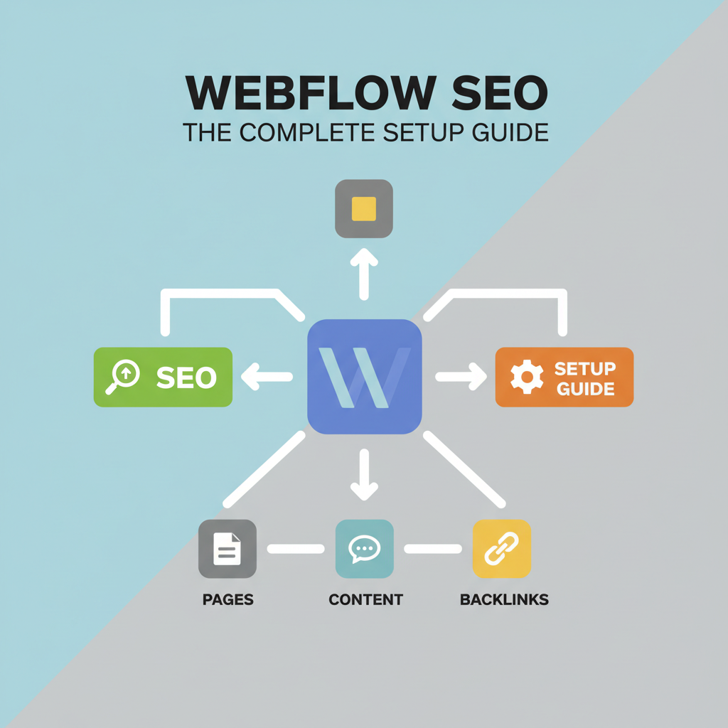 3D studio render illustrating Webflow SEO global canonical consolidation with layered site slabs and connecting wire