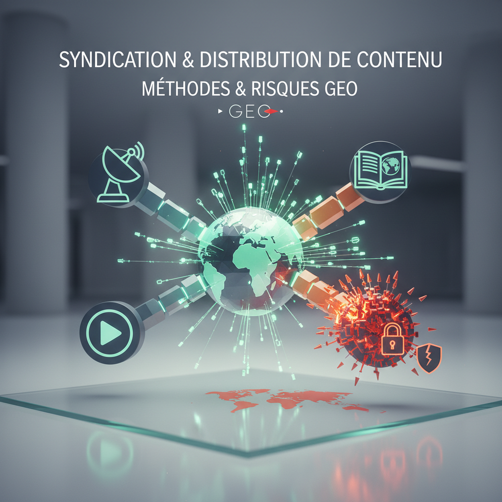 An illustration depicts global content distribution and risk management using interconnected nodes and symbols, including a satellite dish, globe, play button, book, and lock and shield.